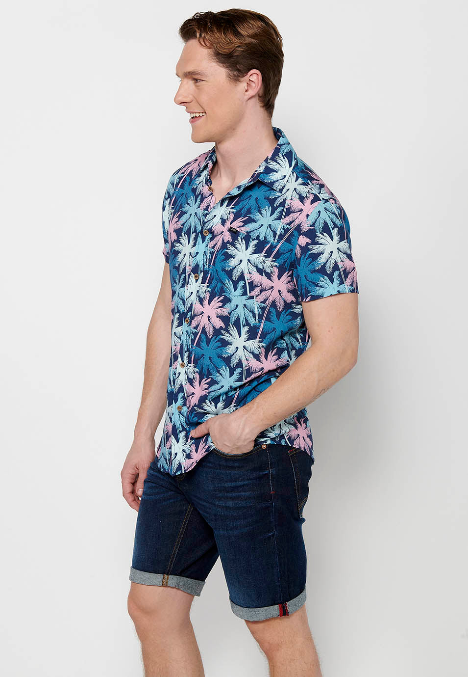 Camisa estampat all-over màniga curta home navy - Koroshi 2411CC37