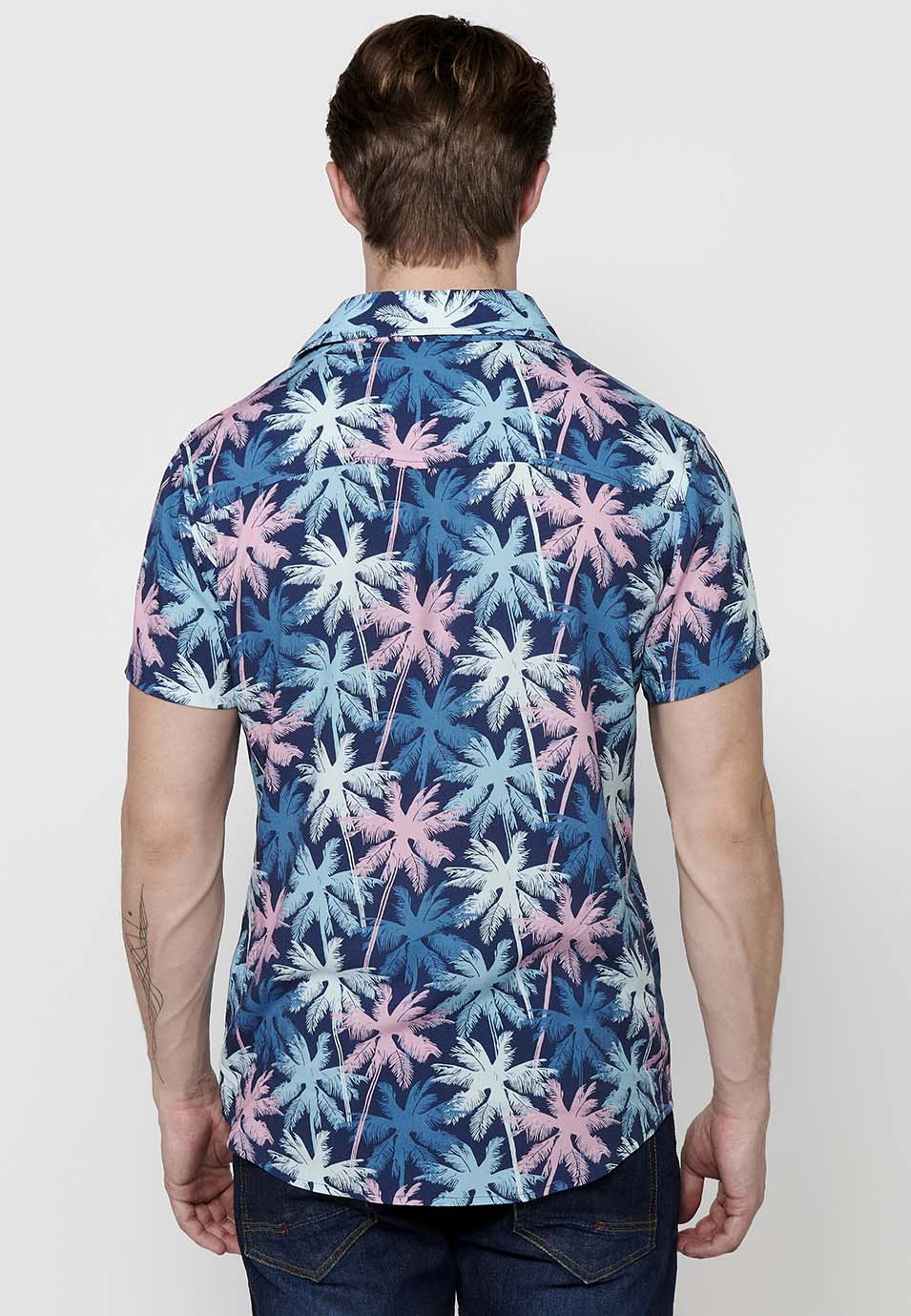 Camisa estampat all-over màniga curta home navy - Koroshi 2411CC37