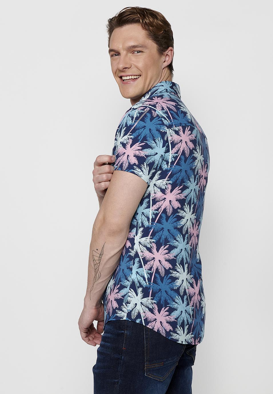 Camisa estampat all-over màniga curta home navy - Koroshi 2411CC37
