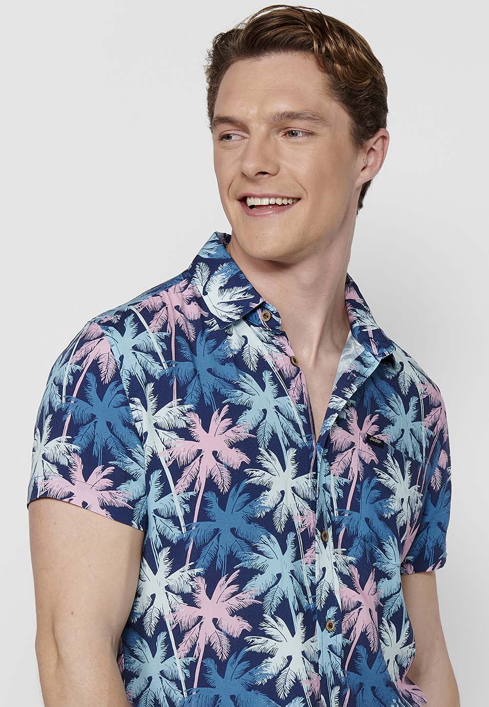 Camisa estampat all-over màniga curta home navy - Koroshi 2411CC37