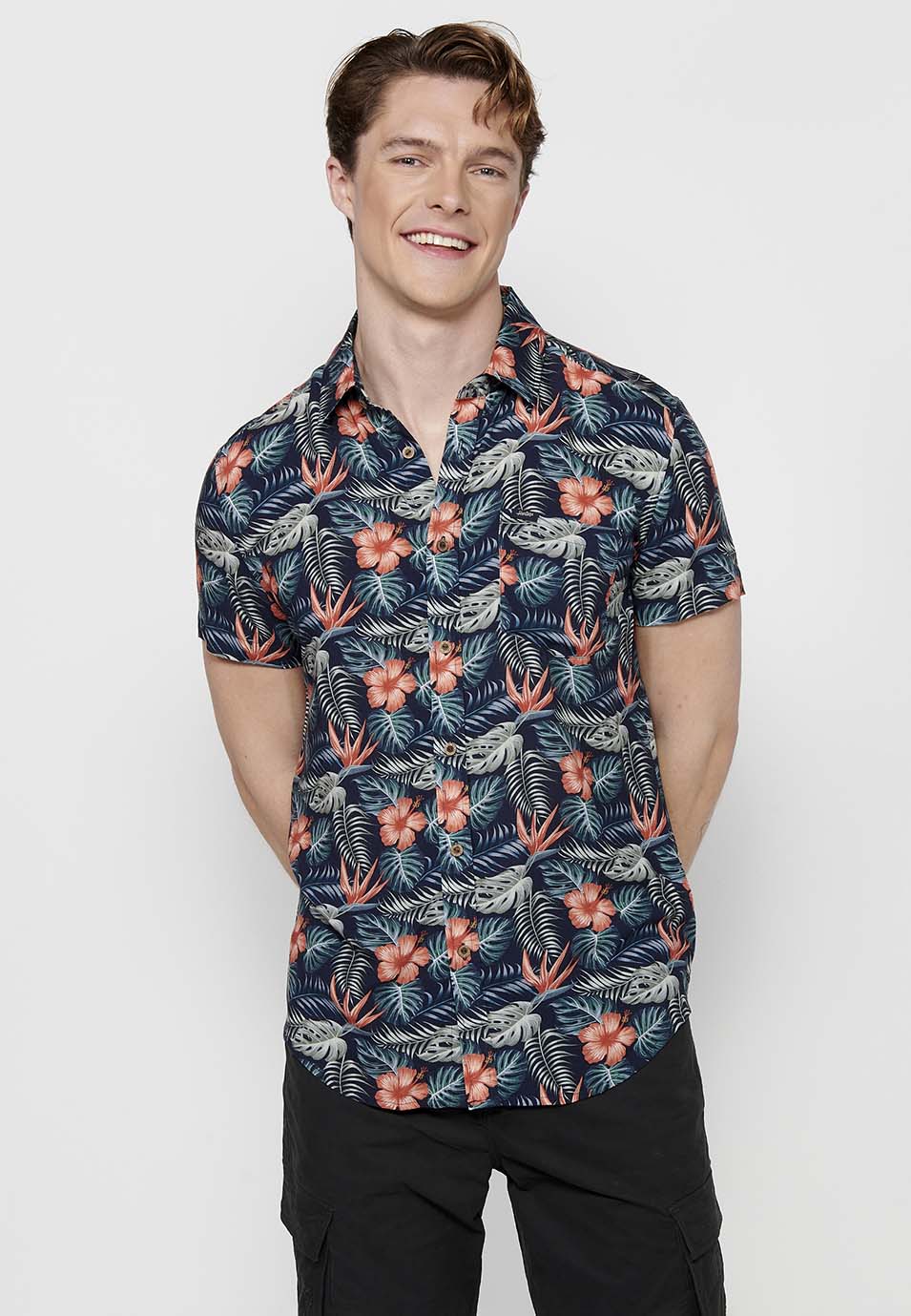 Camisa estampat all-over màniga curta home coral - Koroshi 2411CC37