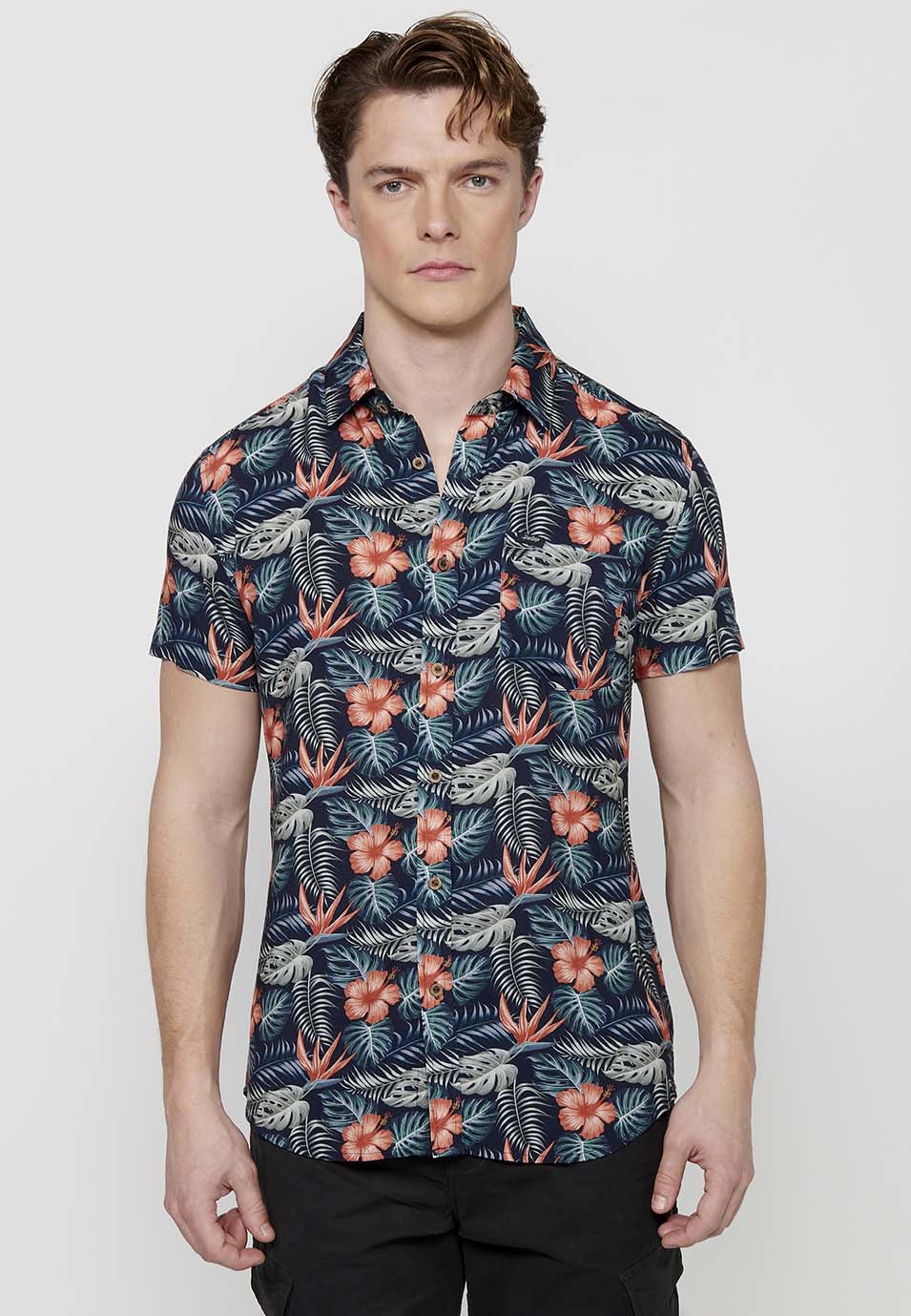 Camisa estampat all-over màniga curta home coral - Koroshi 2411CC37