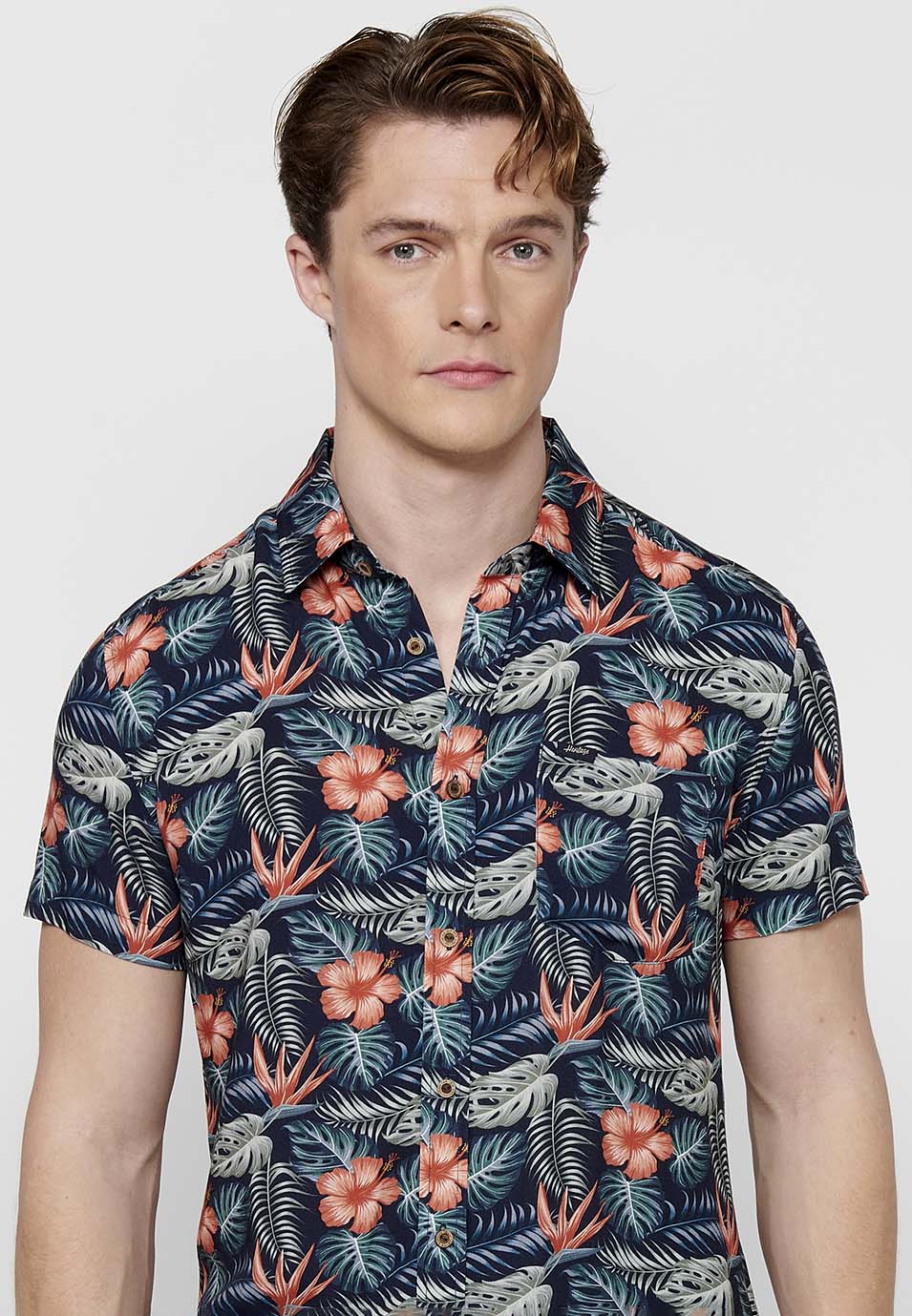 Camisa estampat all-over màniga curta home coral - Koroshi 2411CC37
