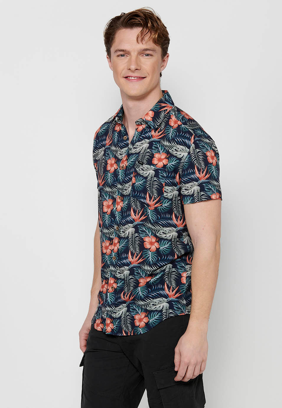 Camisa estampat all-over màniga curta home coral - Koroshi 2411CC37