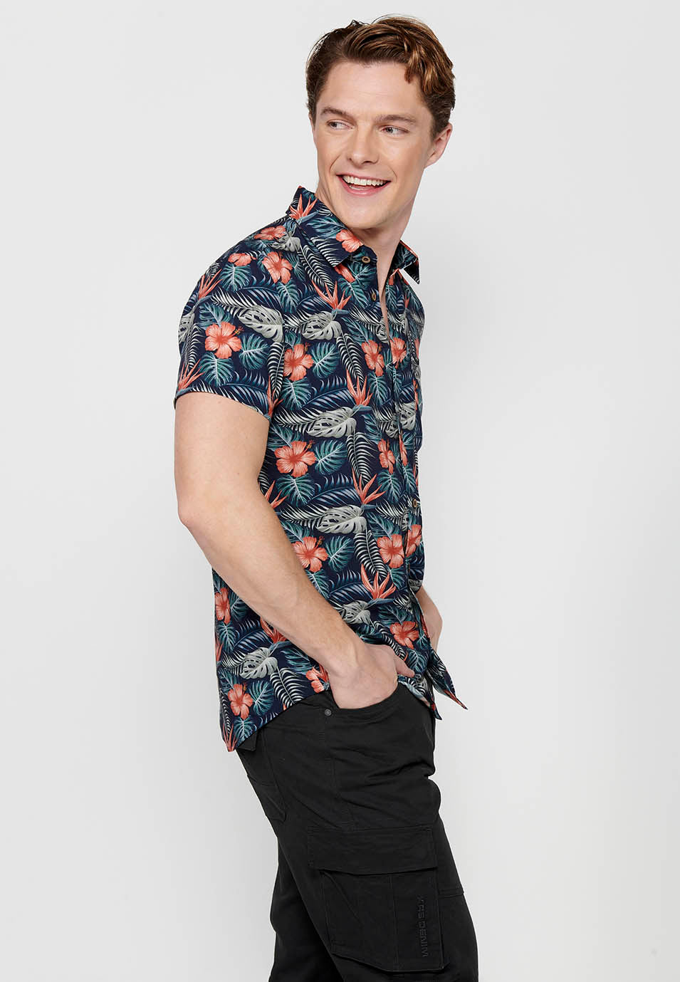 Camisa estampat all-over màniga curta home coral - Koroshi 2411CC37