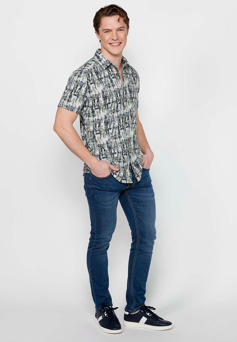 Camisa estampat abstracte màniga curta home kaki - Koroshi 2411CC39