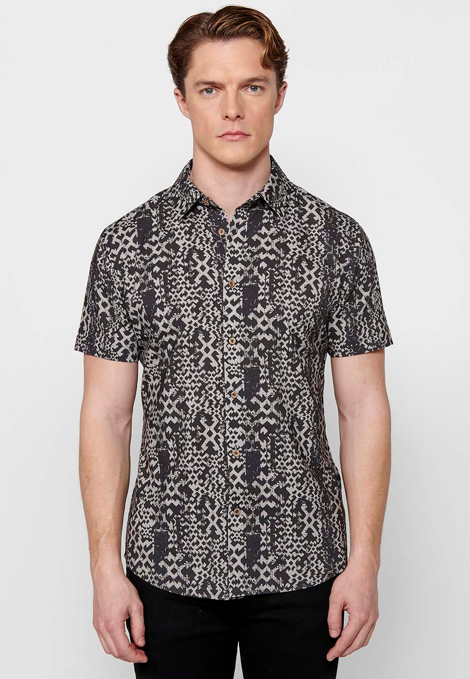 Camisa estampat abstracte màniga curta home pedra - Koroshi 2411CC39