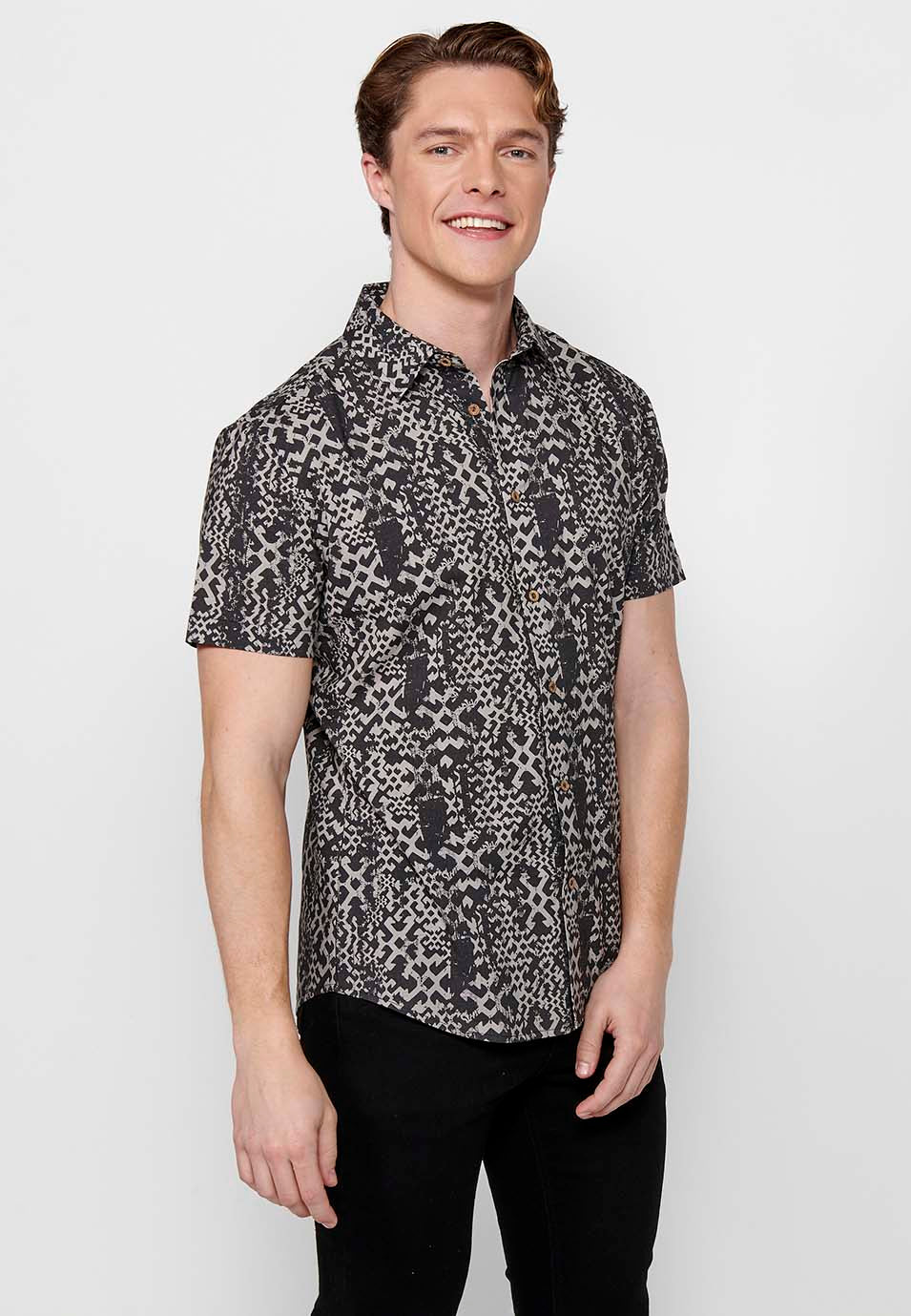 Camisa estampat abstracte màniga curta home pedra - Koroshi 2411CC39