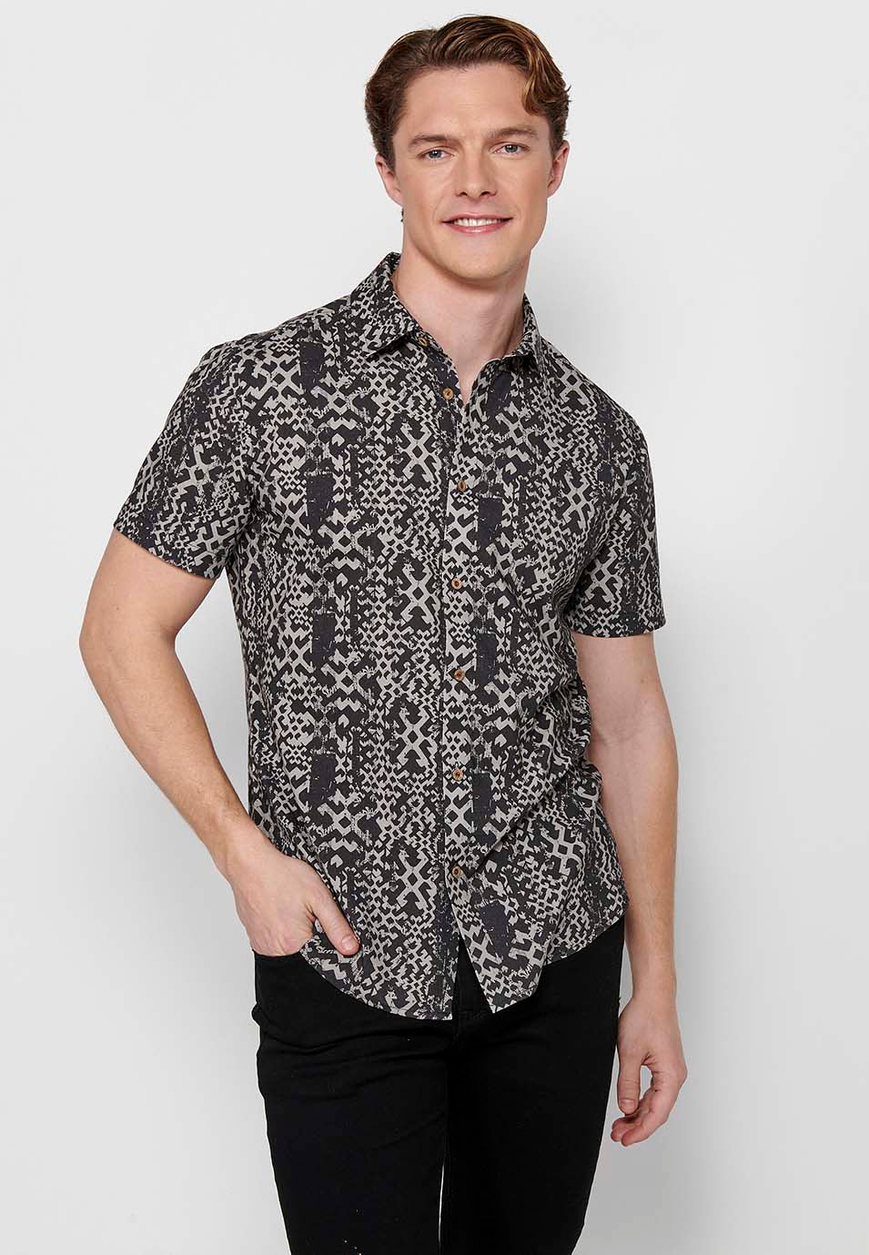 Camisa estampat abstracte màniga curta home pedra - Koroshi 2411CC39