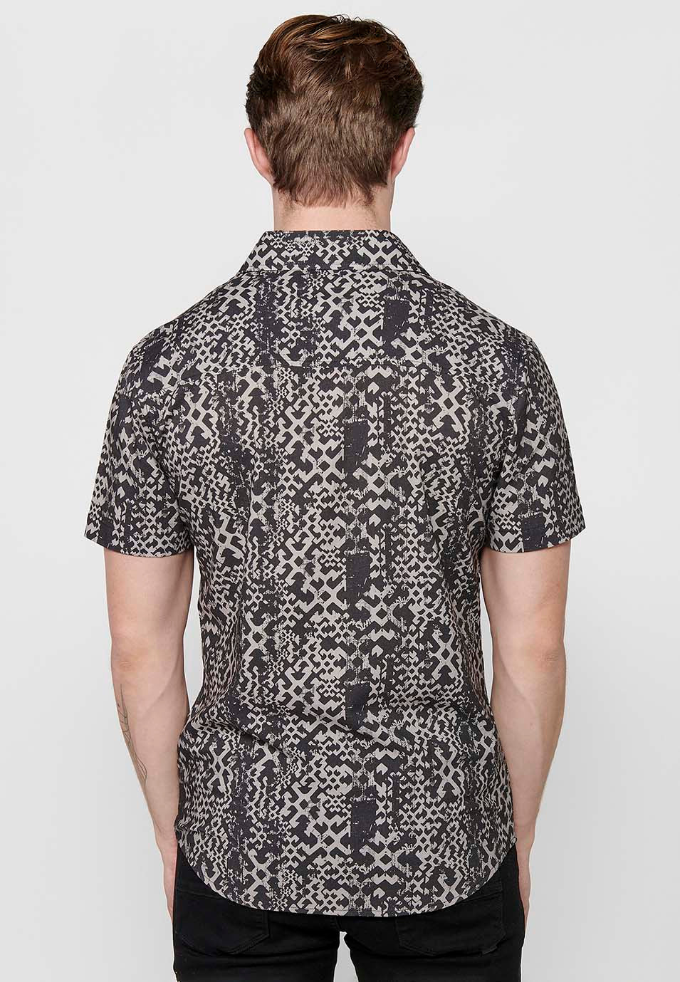 Camisa estampat abstracte màniga curta home pedra - Koroshi 2411CC39