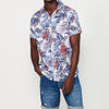 Men's Tropical Print Button Front Closure Cotton Short Sleeve T-Shirt | Casual Clothing