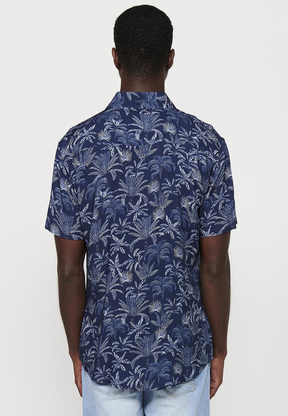 Camicia da uomo a maniche corte con stampa botanica Indaco - Koroshi 2411CC44