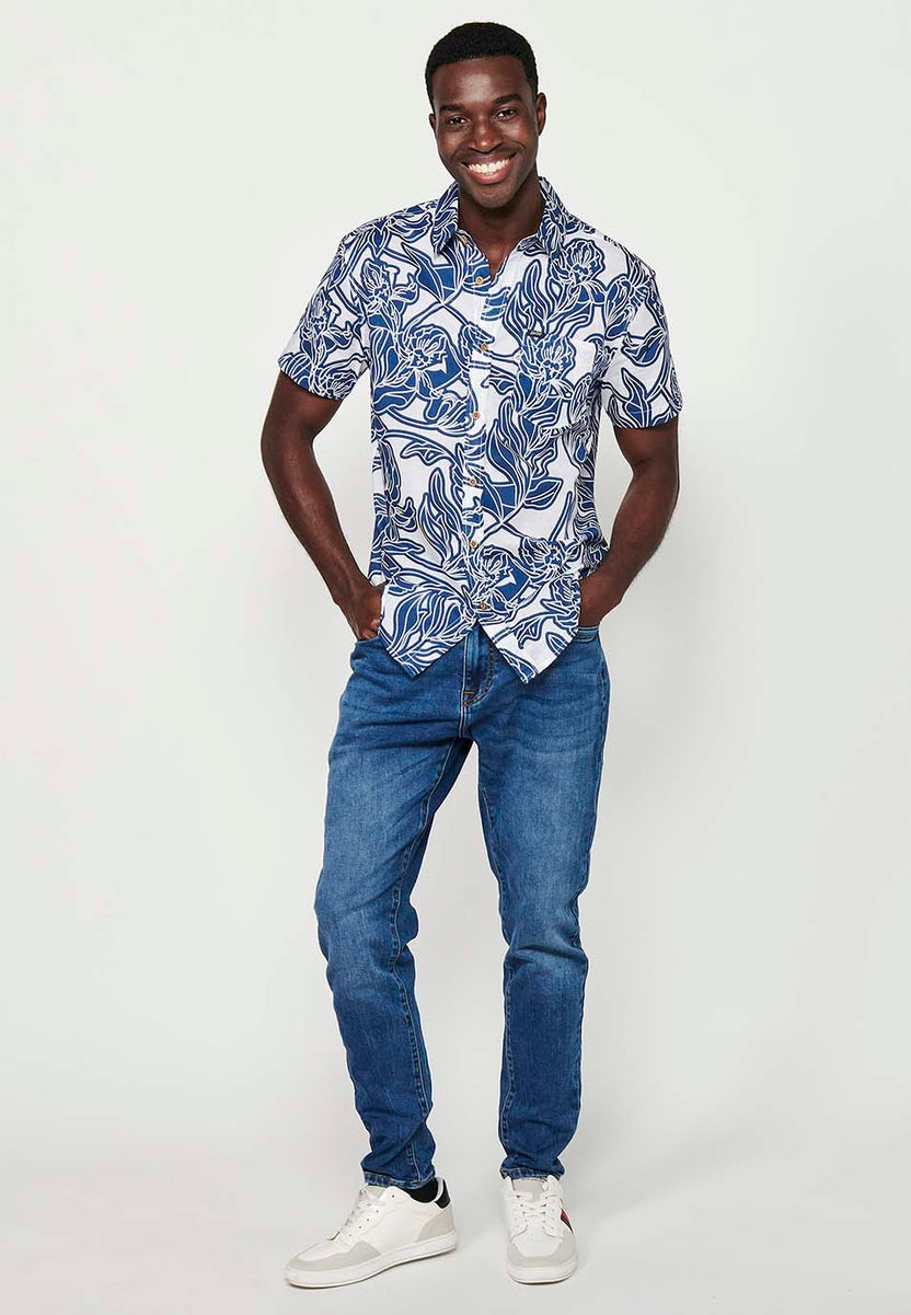 Camisa estampat floral màniga curta home blau - Koroshi 2411CC46