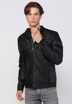 Jaqueta biker efecte pell coll alt home negra - Koroshi 2411JA08