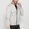 Long-sleeved ribbed-finish windbreaker jacket with round neck and stone zipper front closure, for men | Casual Clothing