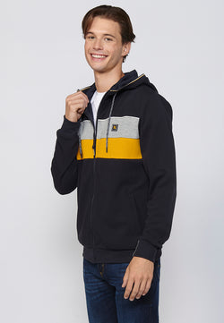 Marineblaue Herren-Sweatjacke mit Kapuze und Reißverschluss – Koroshi 2411JA71
