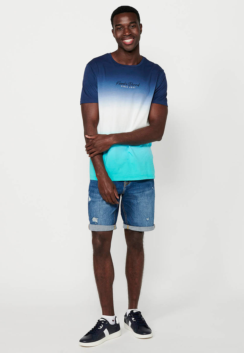 Camiseta degradado bordado manga corta hombre azul - Koroshi 2411MC01