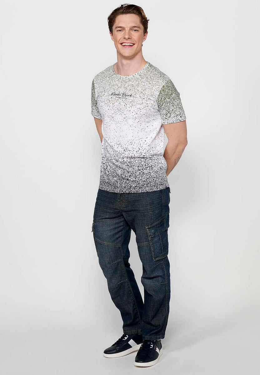 Khaki men's short sleeve splatter gradient t-shirt - Koroshi 2411MC11