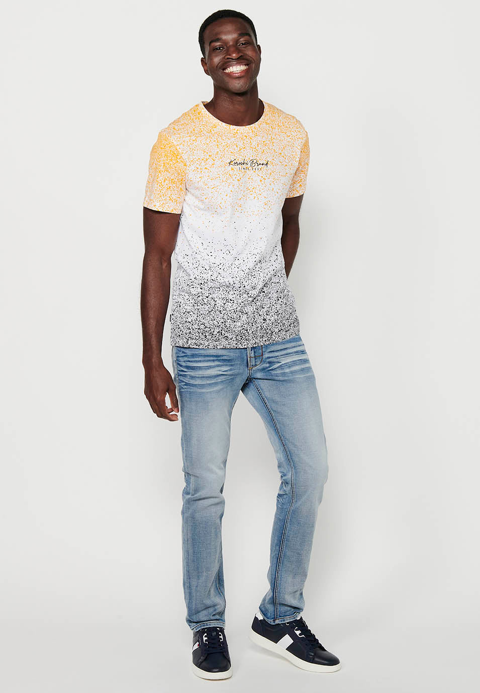 Yellow men's short sleeve splatter gradient t-shirt - Koroshi 2411MC11