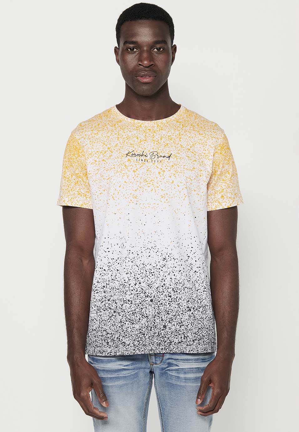 Yellow men's short sleeve splatter gradient t-shirt - Koroshi 2411MC11