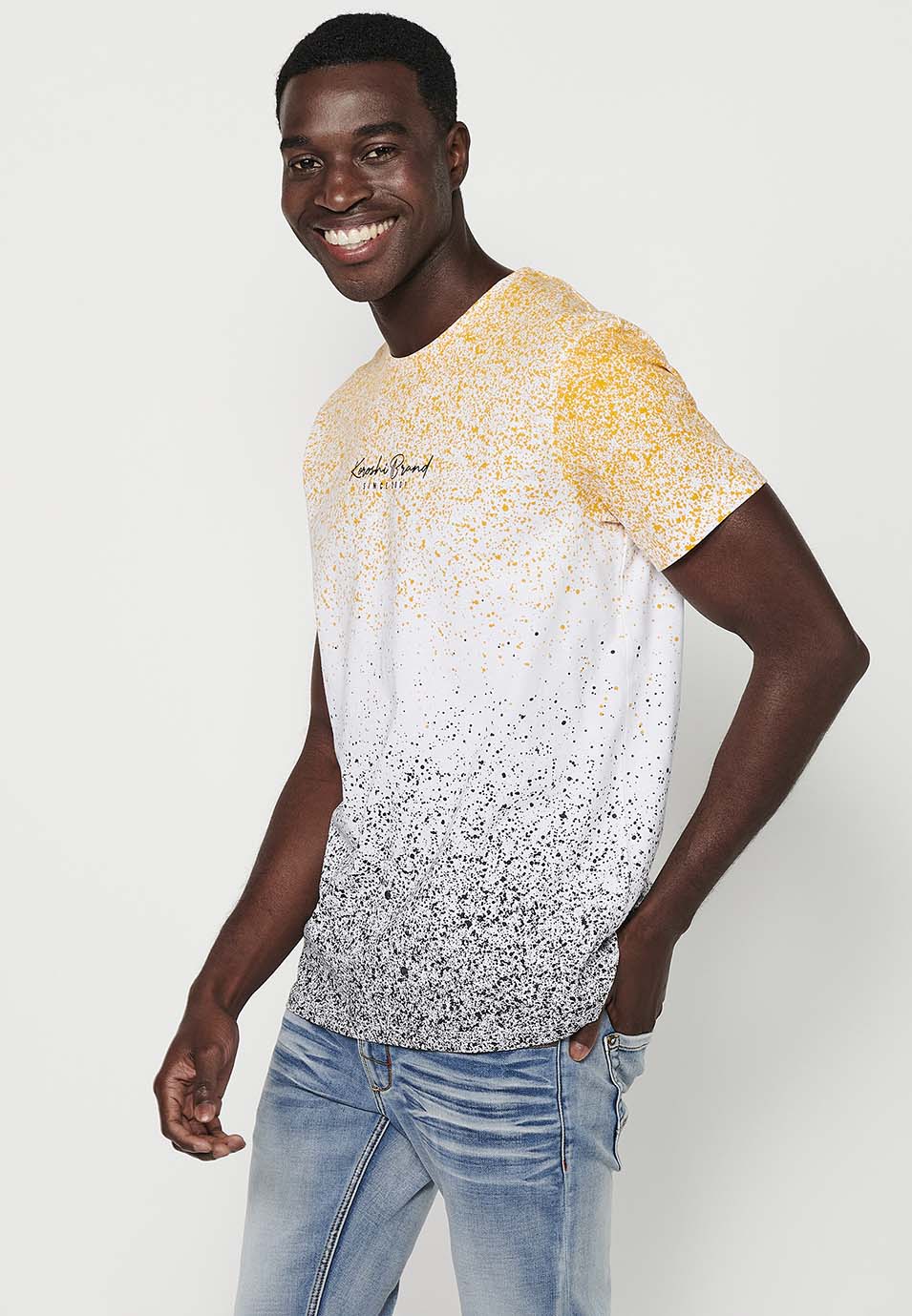 Yellow men's short sleeve splatter gradient t-shirt - Koroshi 2411MC11