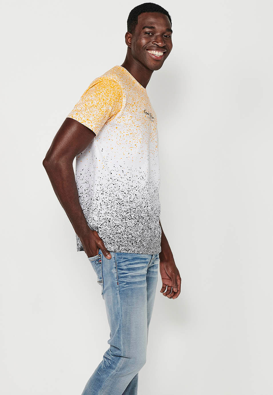 Yellow men's short sleeve splatter gradient t-shirt - Koroshi 2411MC11