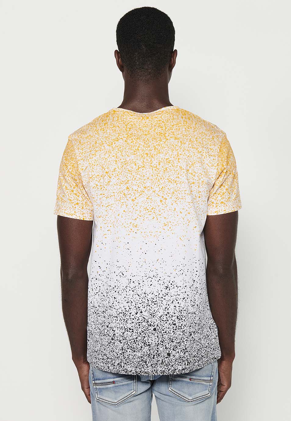 Yellow men's short sleeve splatter gradient t-shirt - Koroshi 2411MC11