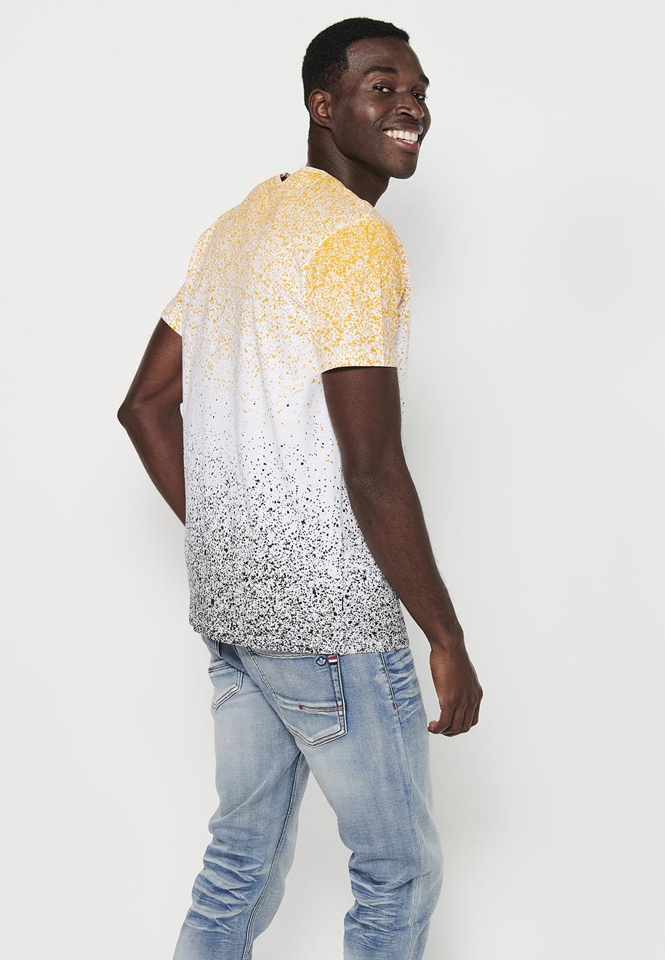 Yellow men's short sleeve splatter gradient t-shirt - Koroshi 2411MC11