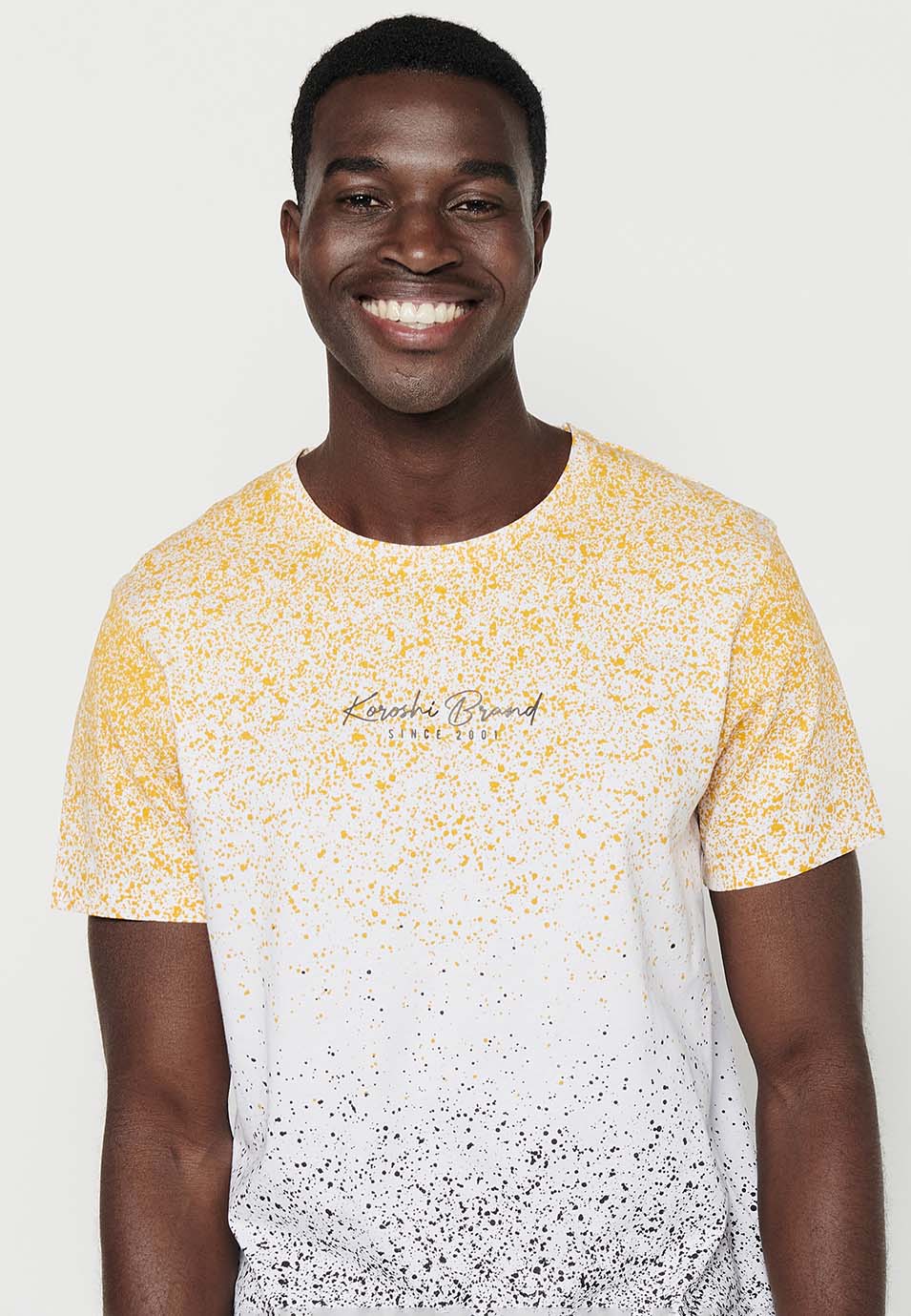 Yellow men's short sleeve splatter gradient t-shirt - Koroshi 2411MC11
