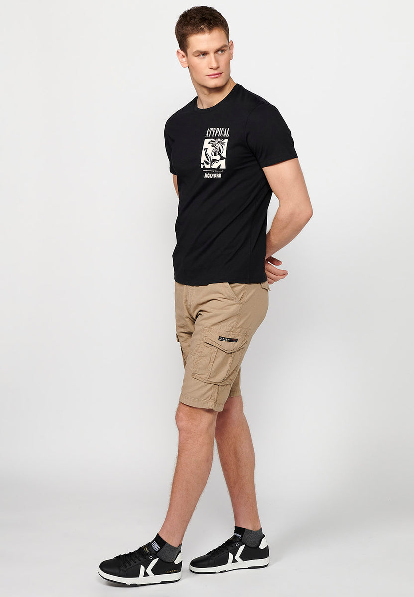 Black men's short sleeve printed t-shirt - Koroshi 2411MC12