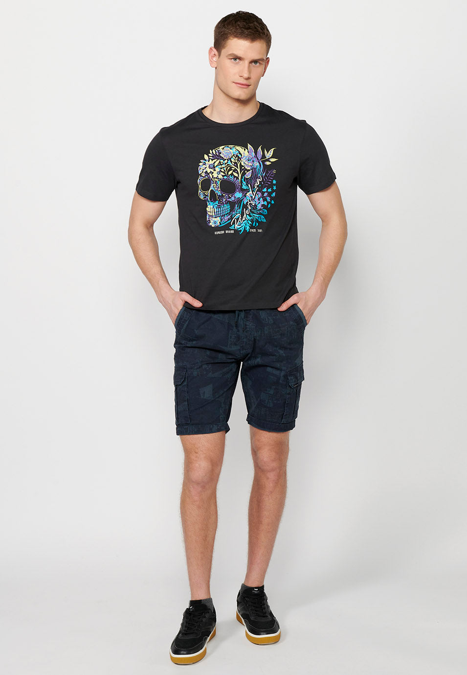 Camiseta cuello redondo estampado calavera manga corta hombre antracita - Koroshi 2411MC42