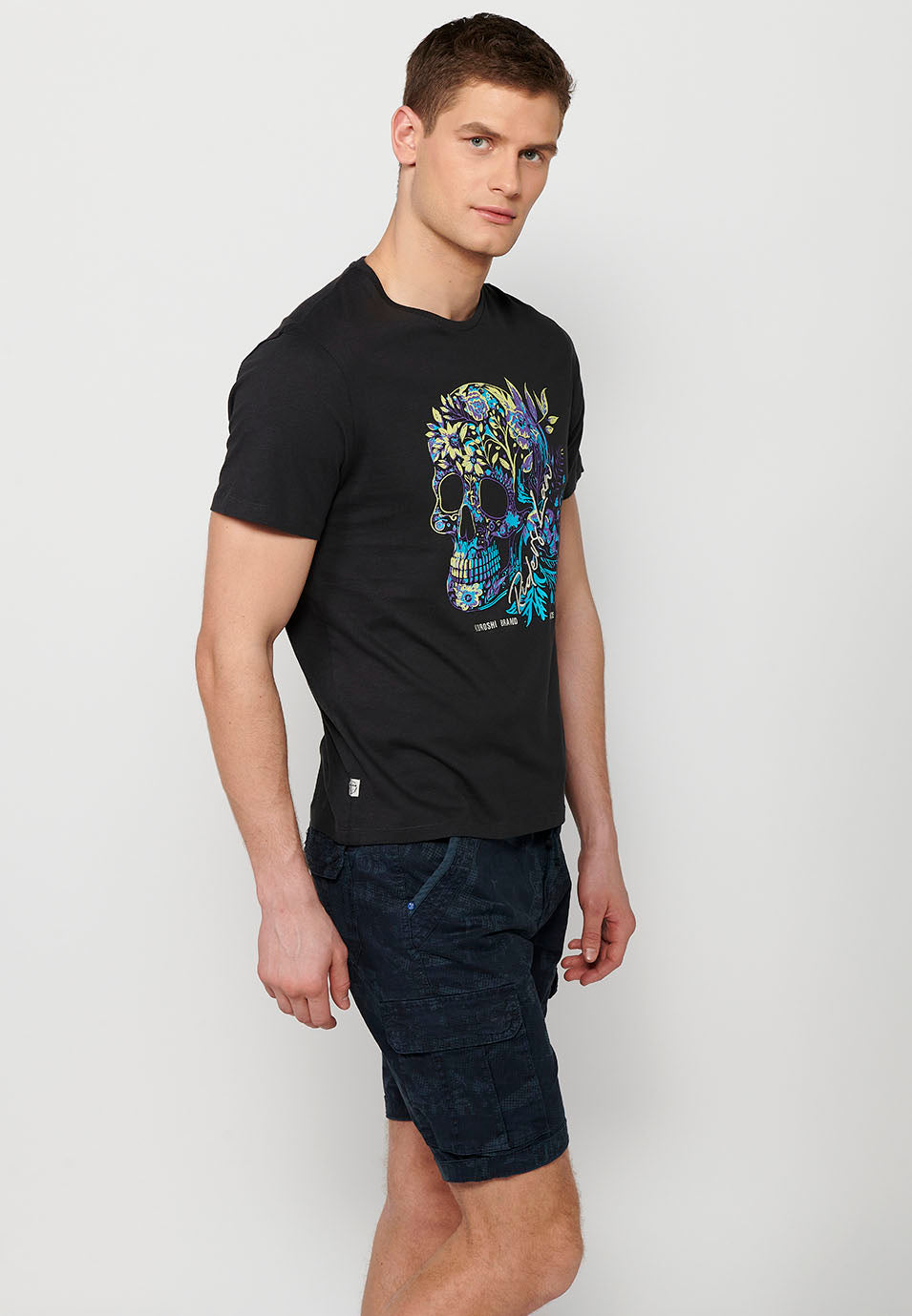 Camiseta cuello redondo estampado calavera manga corta hombre antracita - Koroshi 2411MC42