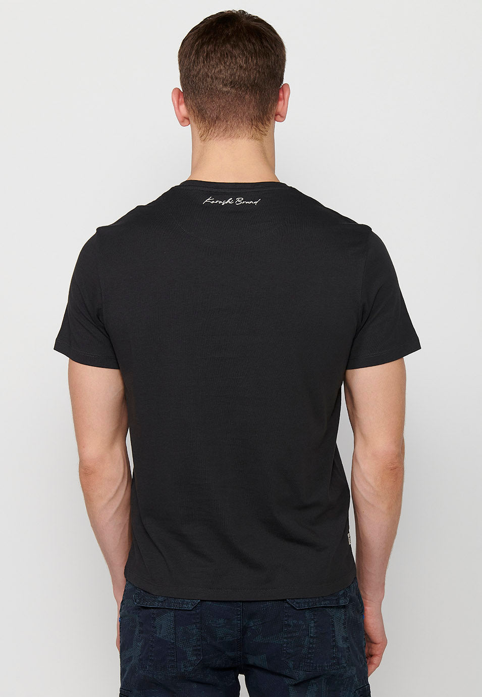 Camiseta cuello redondo estampado calavera manga corta hombre antracita - Koroshi 2411MC42