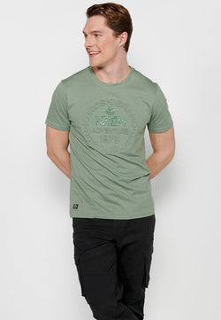 T-shirt homme kaki manches courtes logo imprimé - Koroshi 2411MC48