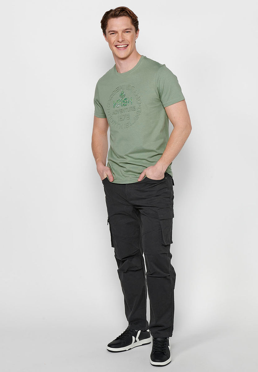Camiseta estampado logo manga corta hombre kaki - Koroshi 2411MC48