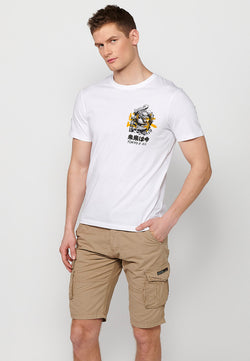 Men's white short sleeve back print t-shirt - Koroshi 2411MC51