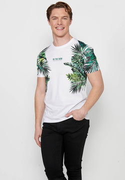 Samarreta estampat tropical màniga curta home blanca - Koroshi 2411MC61