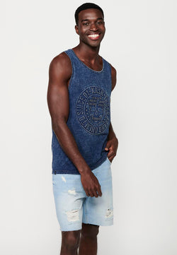 Indigofarbenes Herren-Tanktop mit Used-Effekt – Koroshi 2411MS32
