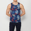 Cotton tank top, blue floral print for men | Casual Clothing