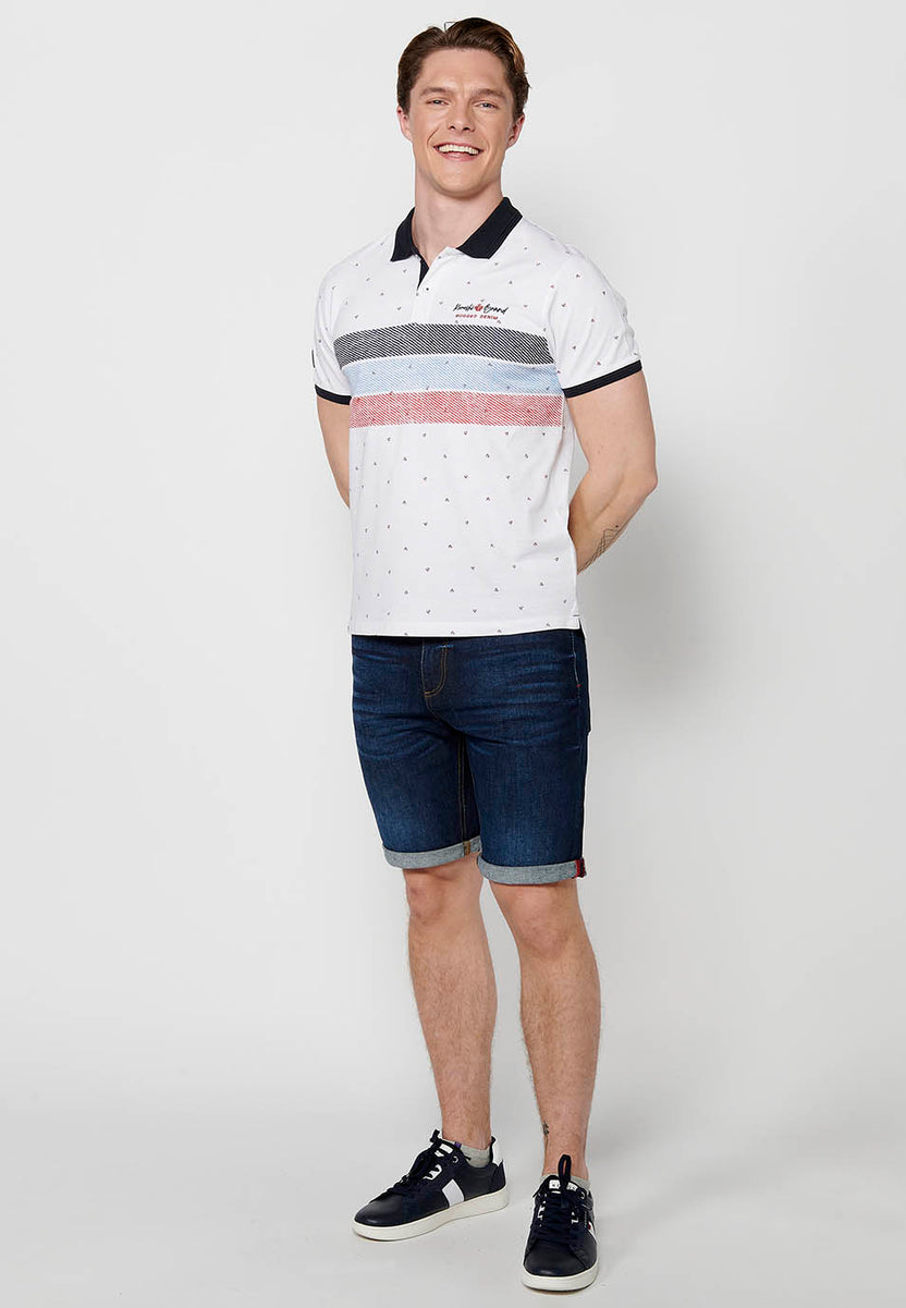 Polo cuello camisero estampado rayas manga corta hombre blanco - Koroshi 2411PC27