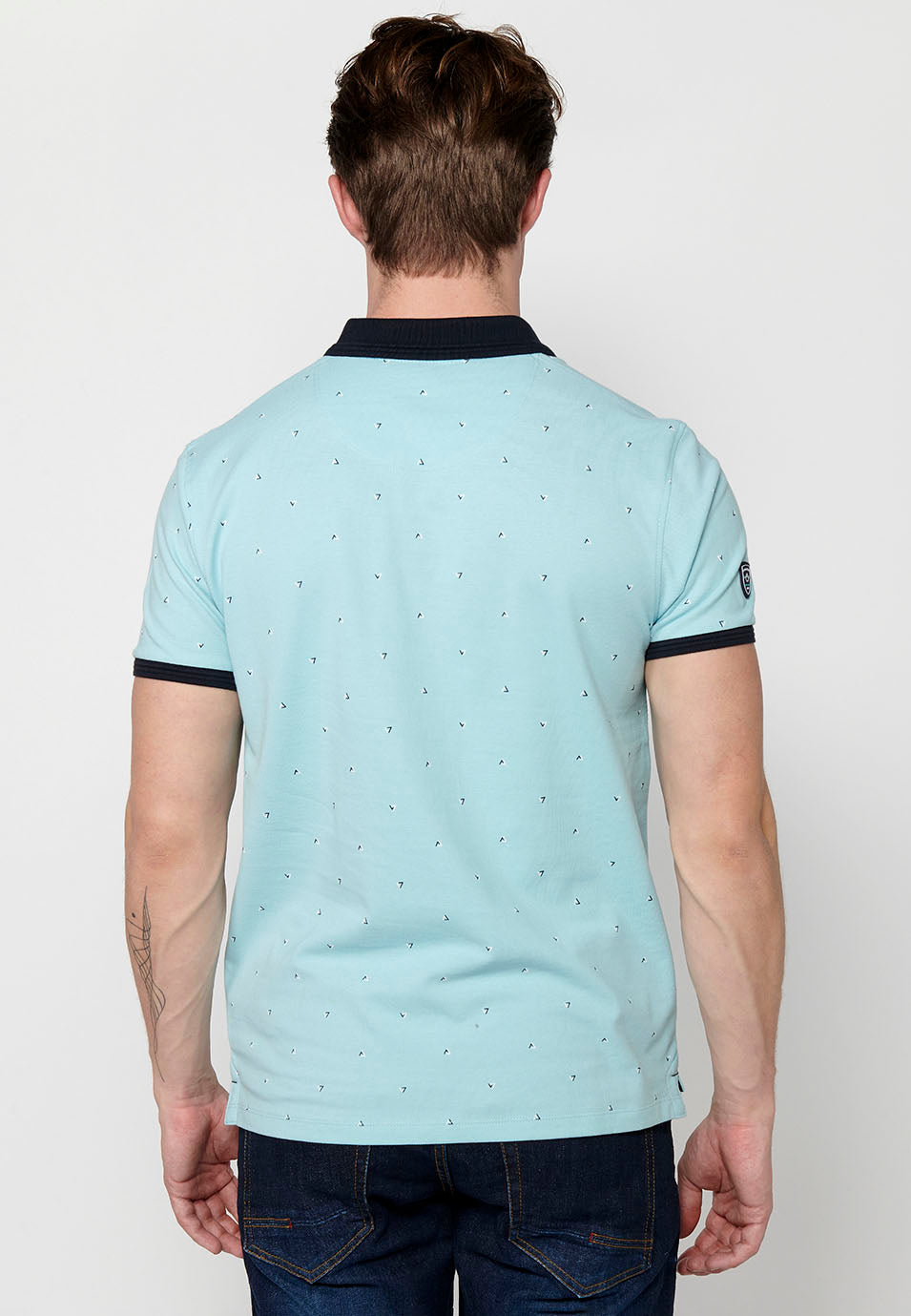 Polo cuello camisero estampado rayas manga corta hombre azul - Koroshi 2411PC27