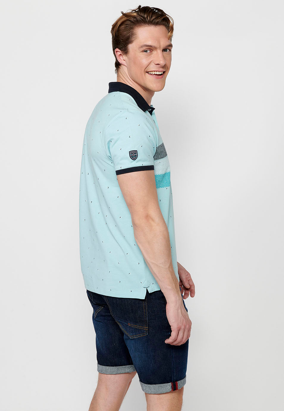 Polo cuello camisero estampado rayas manga corta hombre azul - Koroshi 2411PC27