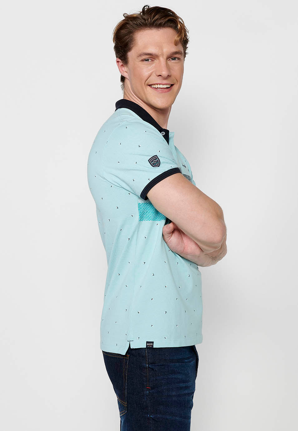 Polo cuello camisero estampado rayas manga corta hombre azul - Koroshi 2411PC27