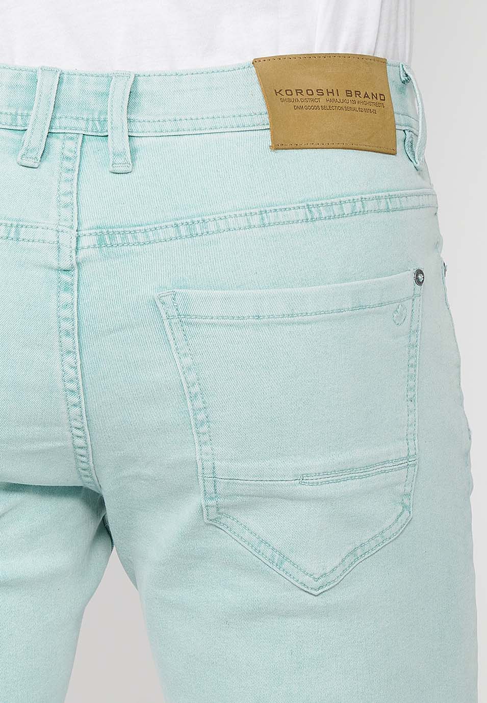 5-pocket Bermuda shorts with turn-up finish for men, aqua blue - Koroshi 2411PS05