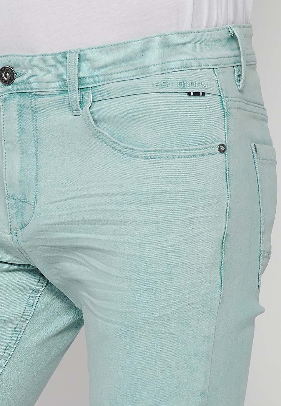 5-pocket Bermuda shorts with turn-up finish for men, aqua blue - Koroshi 2411PS05