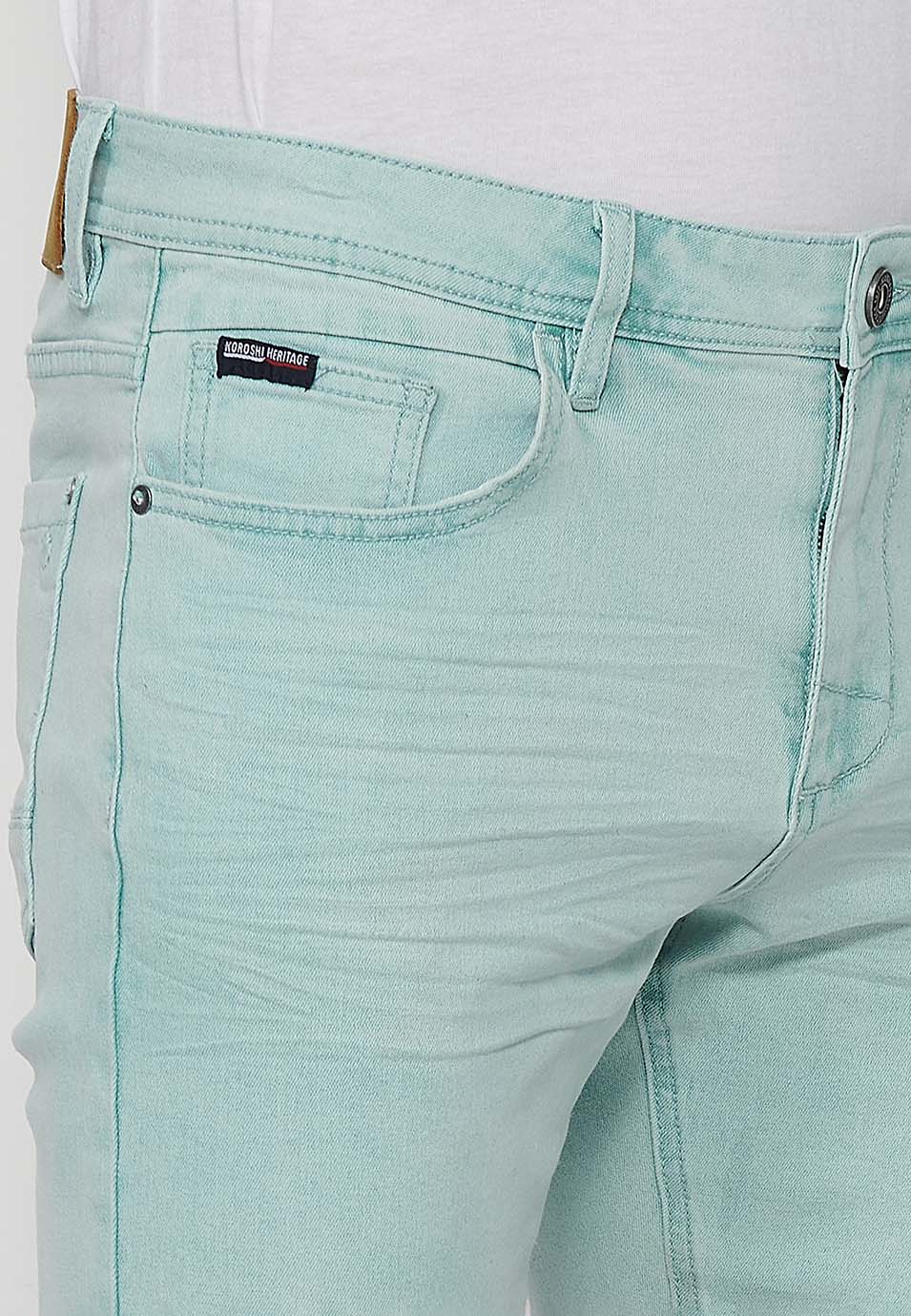 5-pocket Bermuda shorts with turn-up finish for men, aqua blue - Koroshi 2411PS05