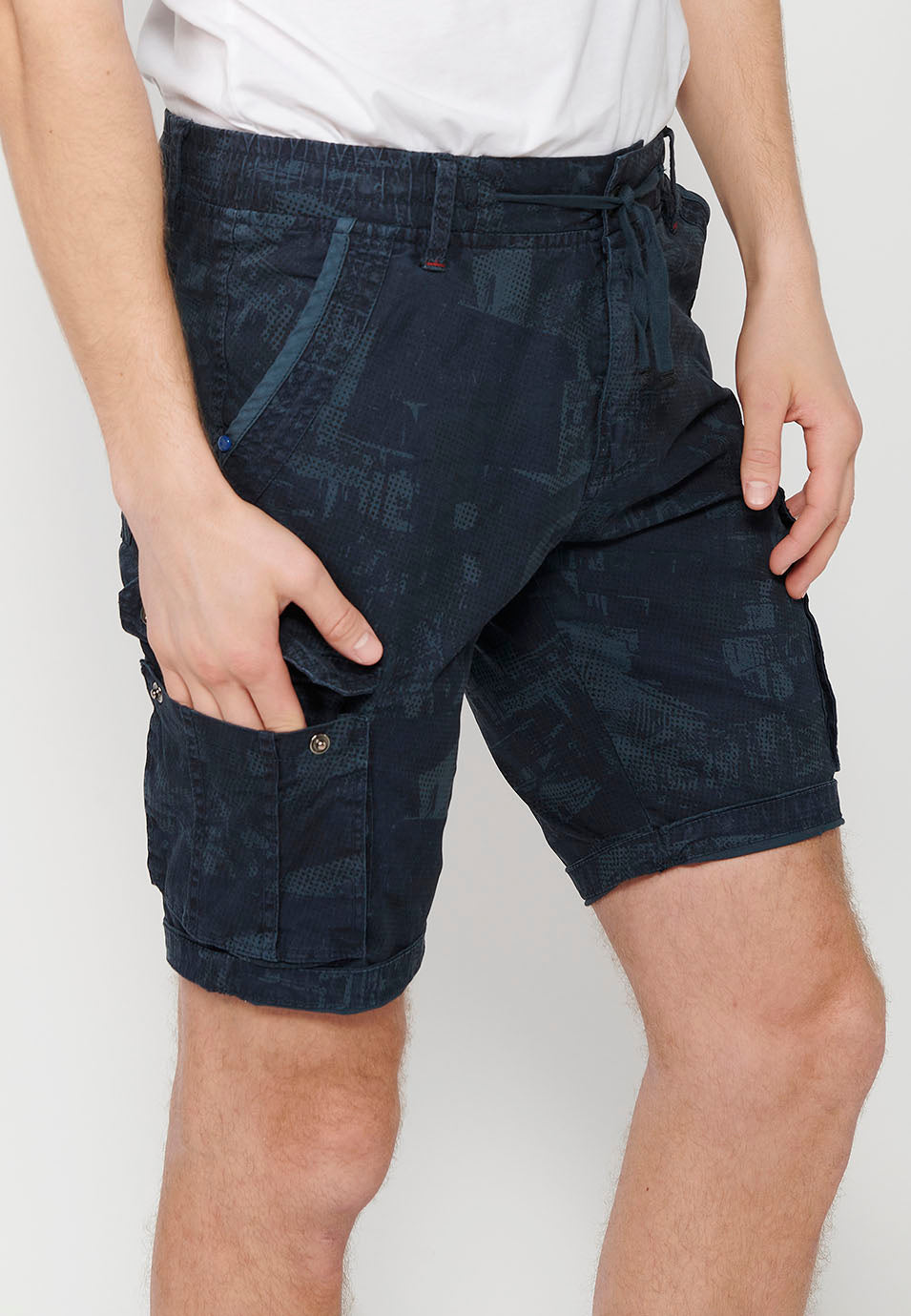 Short cargo homme taille cordon bleu - Koroshi 2411PS12