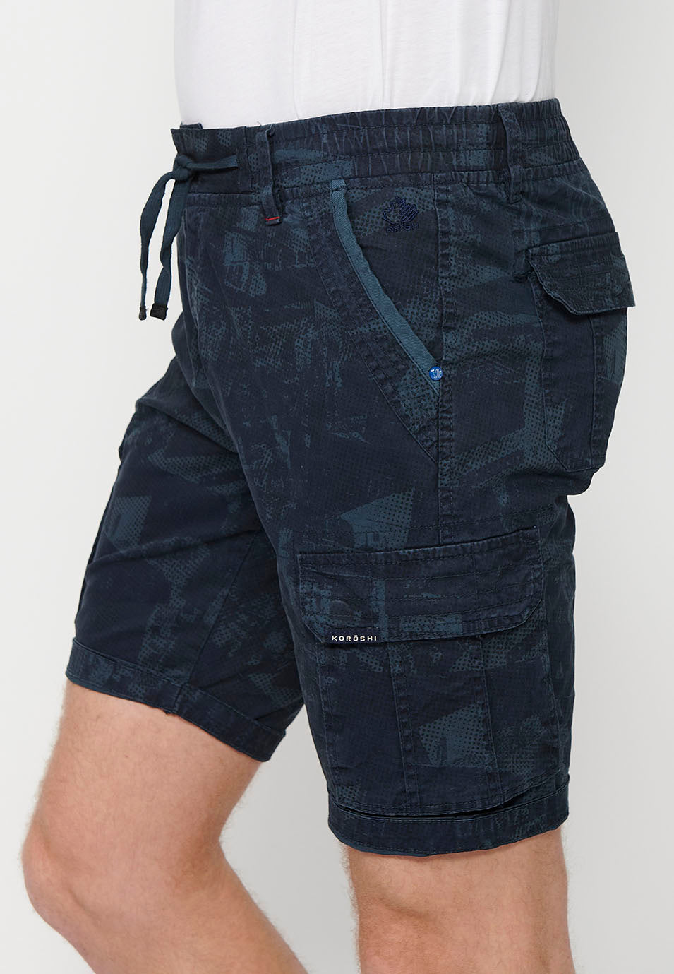 Short cargo homme taille cordon bleu - Koroshi 2411PS12