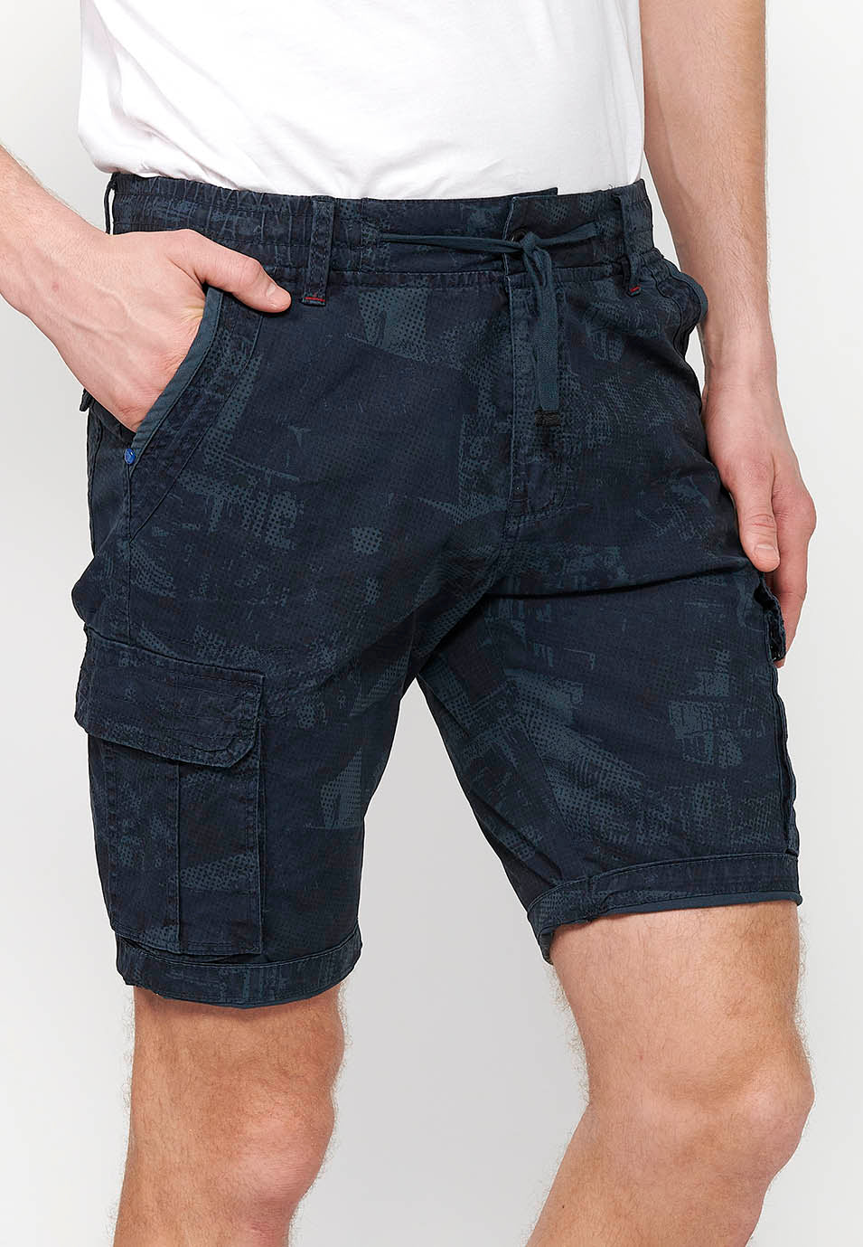Short cargo homme taille cordon bleu - Koroshi 2411PS12