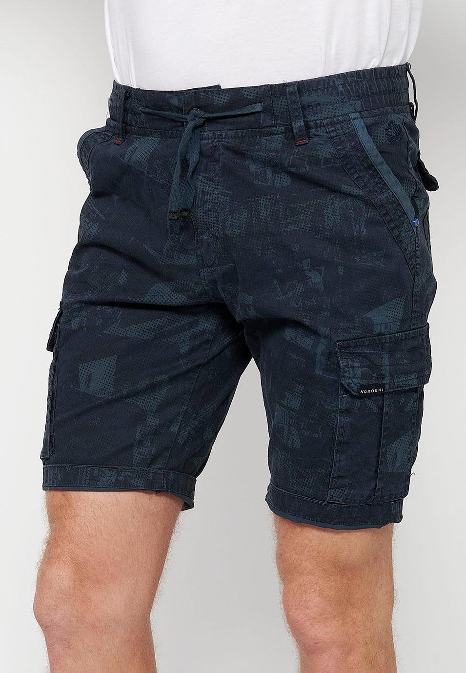 Short cargo homme taille cordon bleu - Koroshi 2411PS12